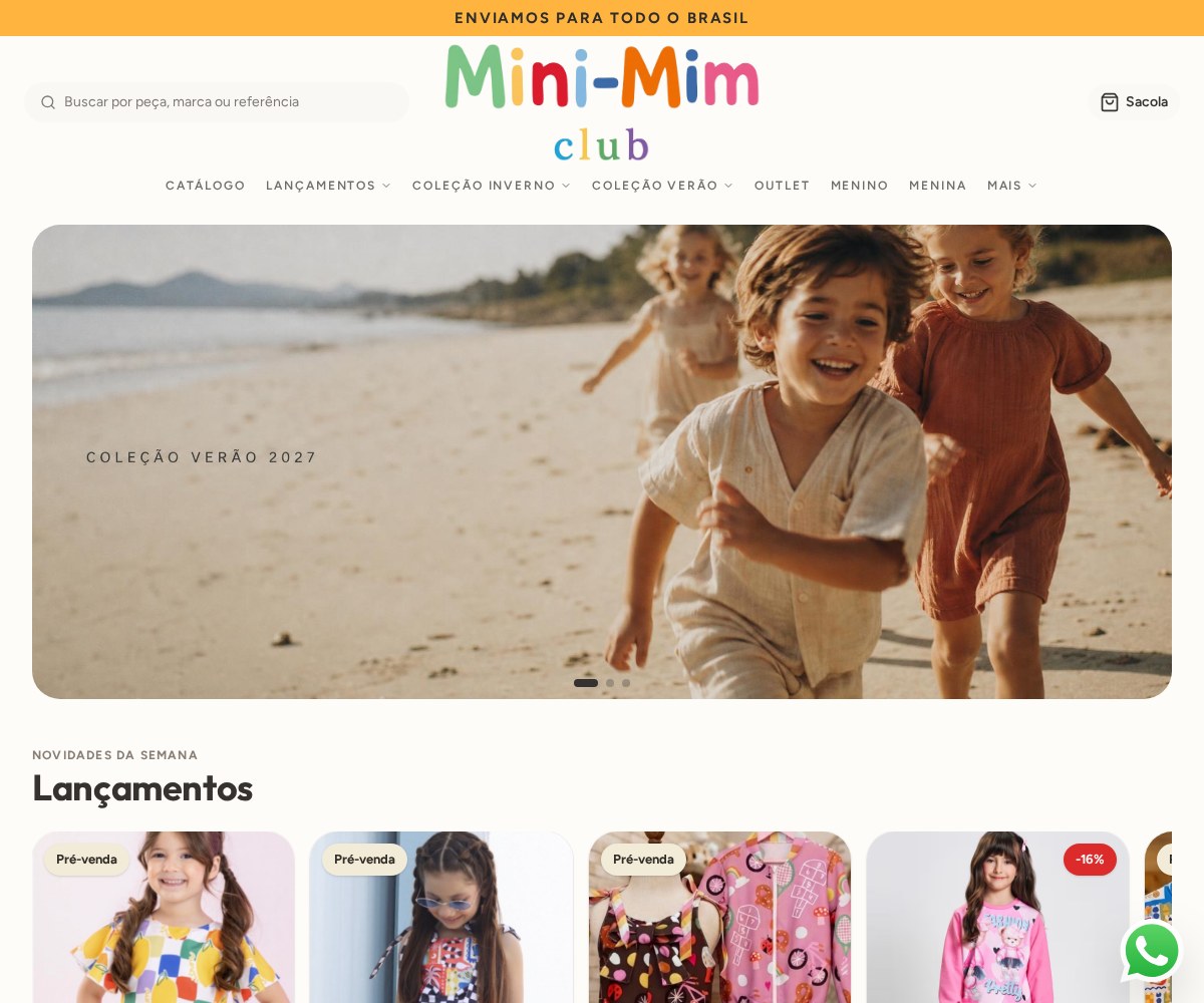 Loja virtual Mini-Mim Club — moda infantil e teen — criada pela Tua Marca Online