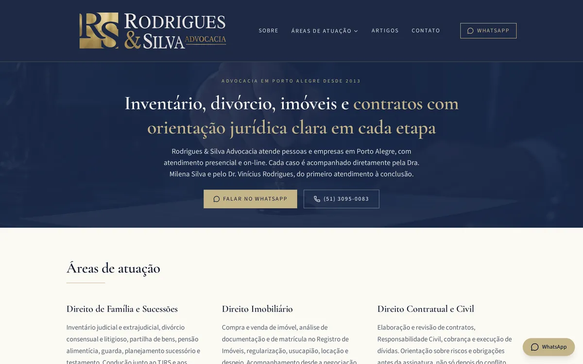 Site da Rodrigues & Silva Advocacia — criado pela Tua Marca Online
